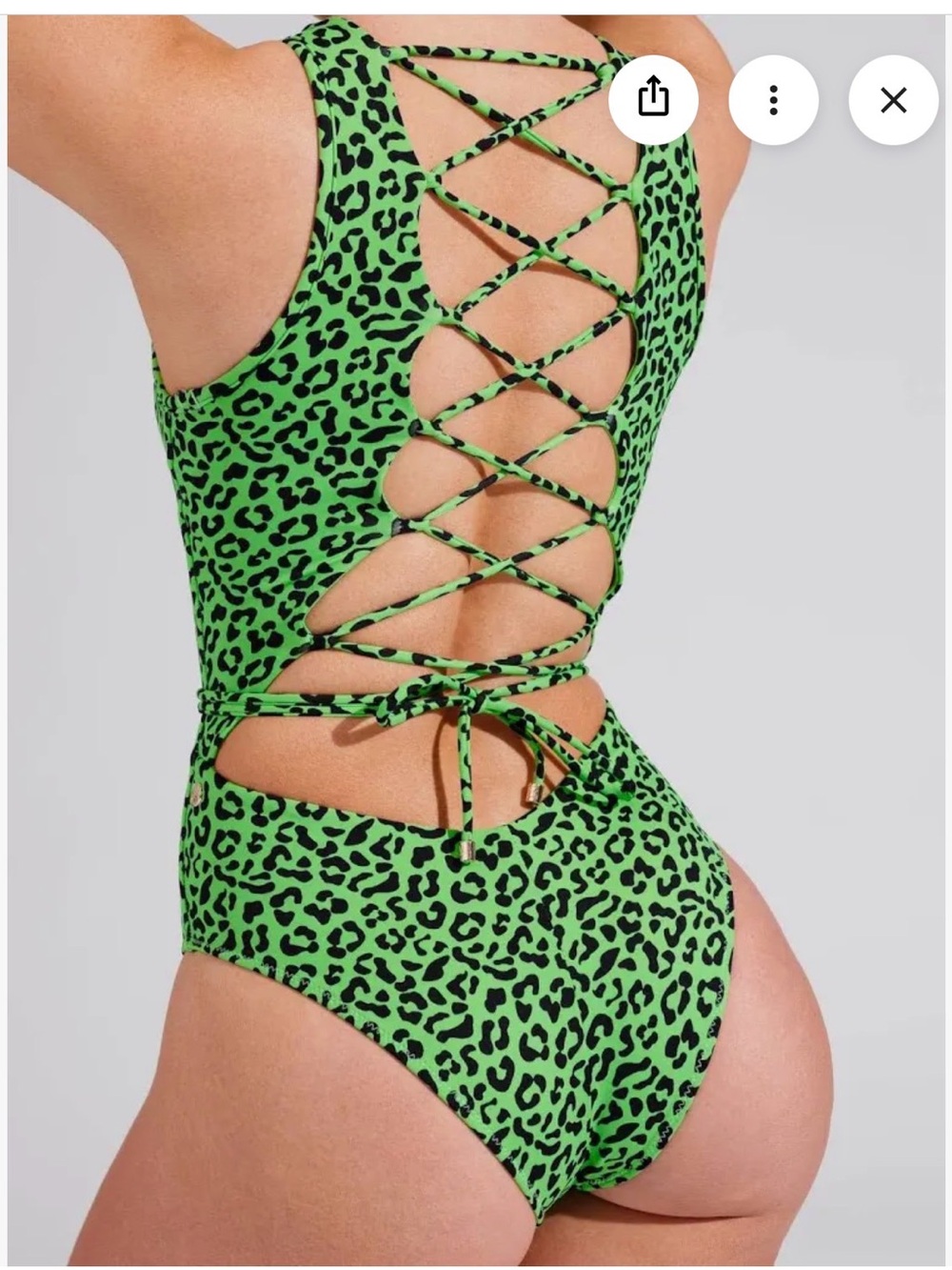 Buff Bunny Shark Bite Green Leopard Lace-Up One-Piece Swimsuit